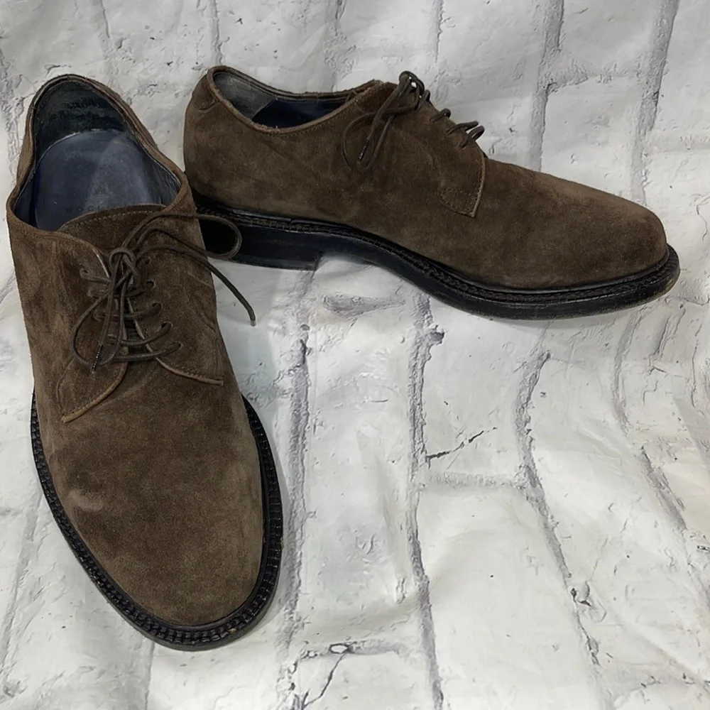 Boglioli Suede Derby Shoes Lace Up Brown Suede Stacked Heel